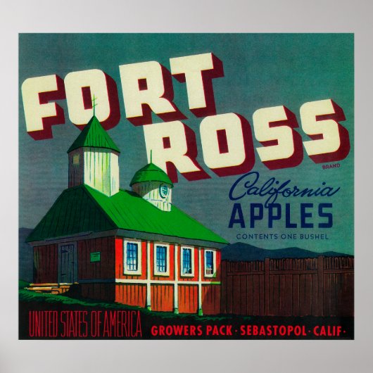 Poster Label Fort Ross Apple Crate Sebastopol, CA (Devant)