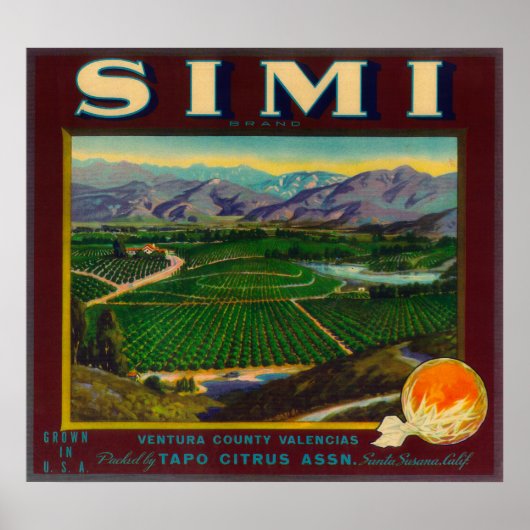 Poster Label Simi OrangeSanta Susana, CA (Devant)