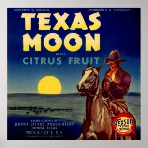 Poster Label Texas Moon Citrus Fruit Crate