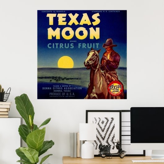 Poster Label Texas Moon Citrus Fruit Crate (Bureau à domicile)