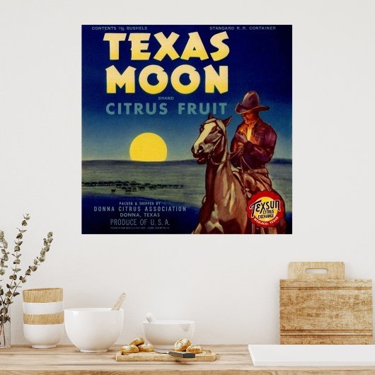 Poster Label Texas Moon Citrus Fruit Crate (Cuisine)