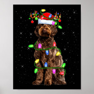 Poster Labradoodle Chien Éclairage Noël Santa Labradoodle