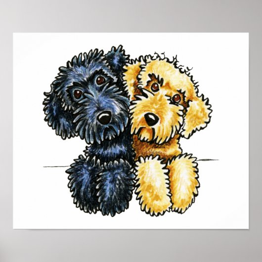 Poster Labradoodles Black Yellow Lined Up (Devant)