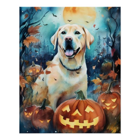 Poster Labrador d'Halloween avec citrouilles effrayant (Devant)