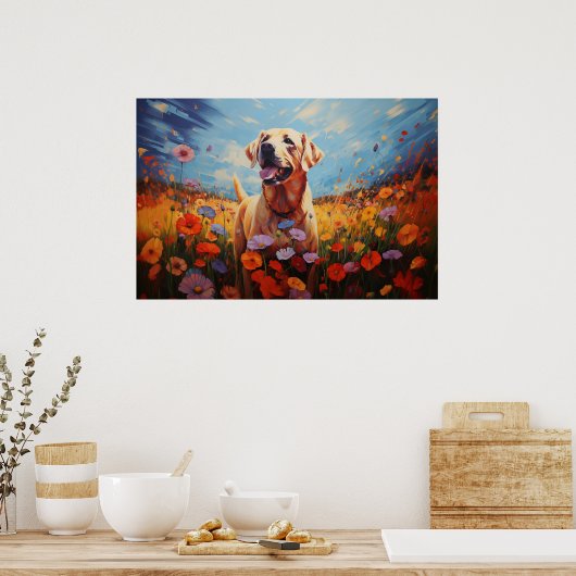 Poster Labrador en fleurs (Cuisine)
