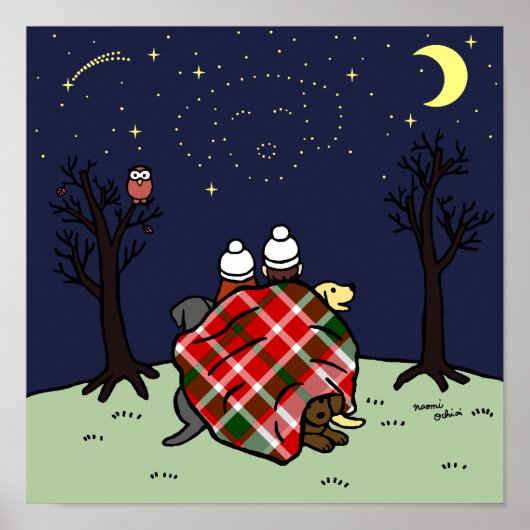 Poster Labrador Family and Starry Sky (Devant)