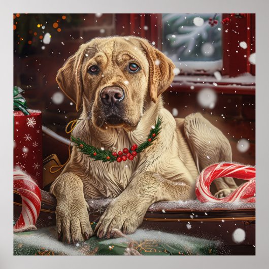 Poster Labrador Fête de Noël Festif (Devant)