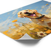 Poster Labrador jaune en fleurs (Coin)