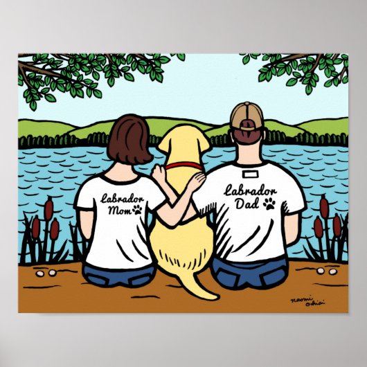 Poster Labrador jaune et maman et papa (Devant)