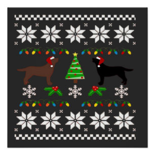 Poster Labrador noir et Labrador chocolat Joyeux Noël