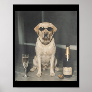 Poster Labrador Retriever Buvant du Champagne Chien Drôle