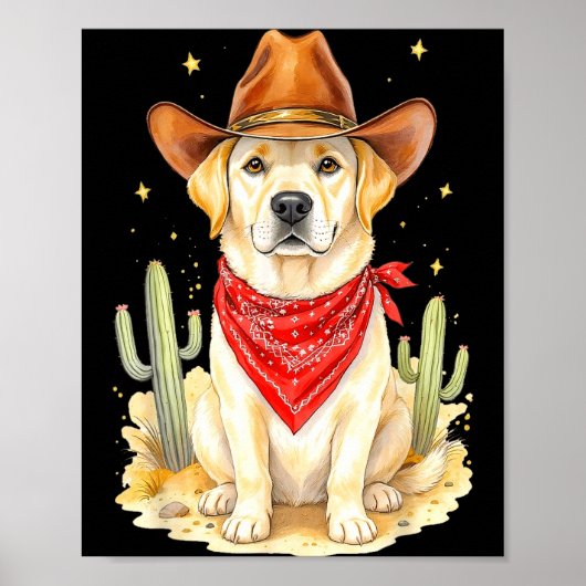 Poster Labrador Retriever Cowboy Dog Western Llabrador Co (Devant)