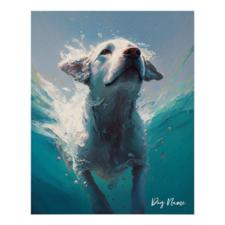 Poster Labrador Retriever dog swimming in water 004