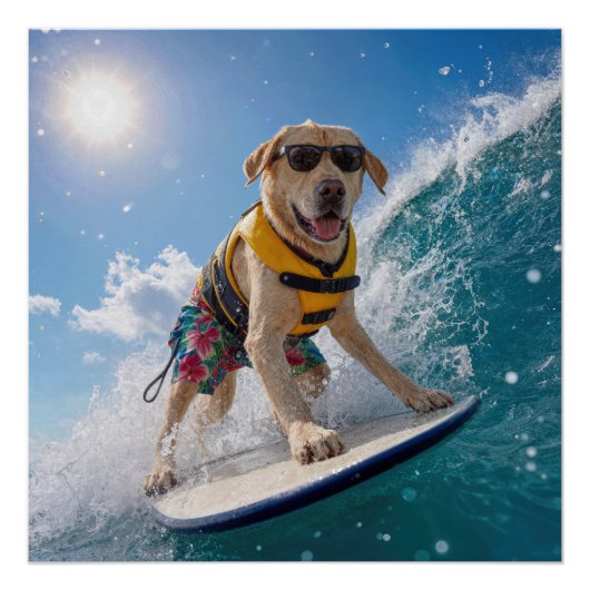 Poster Labrador Retriever faisant du surf (Devant)