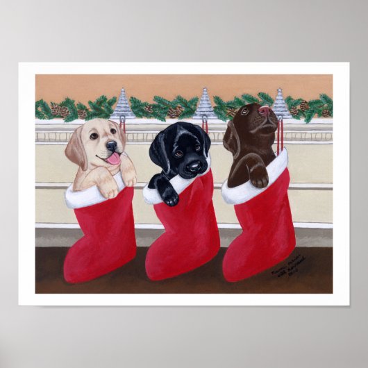 Poster Labrador Retriever Puppies Christmas Artwork (Devant)