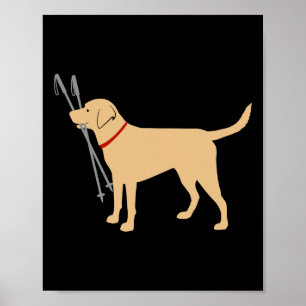 Poster Labrador Retriever Récupère Bâtons de Ski Lab jaun