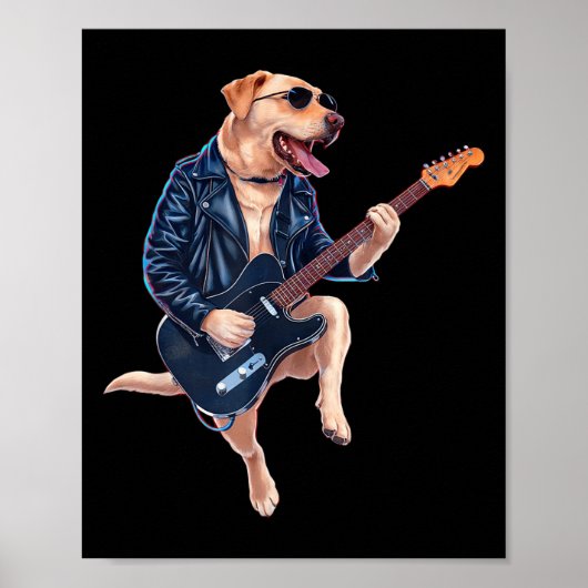 Poster Labrador Retriever Rock Star Guitariste Electrique (Devant)