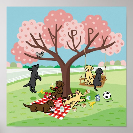Poster Labradors et Happy Cherry Blossom (Devant)