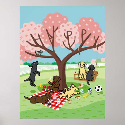 Poster Labradors et Happy Cherry Blossom (Devant)