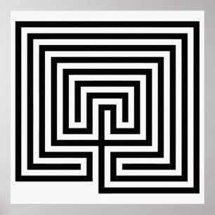 Poster Labyrinthe crétois en noir et blanc