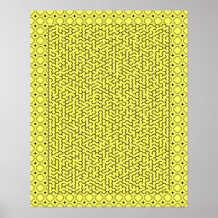Poster Labyrinthe hexagonal jaune