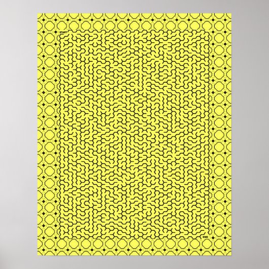 Poster Labyrinthe hexagonal jaune (Devant)