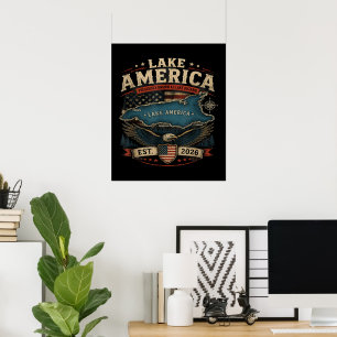 Poster Lac Amérique États-Unis Auparavant Drôle Patriotiq