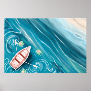 Poster Lac Avec Baleines Et Lilly Pads Peinture À L'Huile