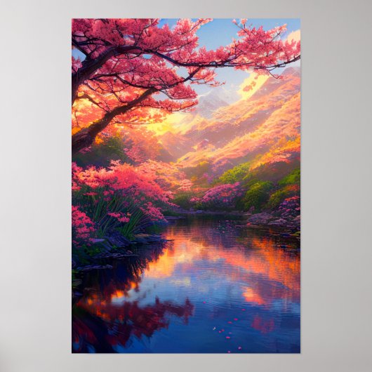 Poster Lac caché Embrassé par les montagnes majestueuses (Devant)