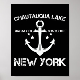 Poster Lac Chautauqua New York Drôle Pêche Camping Été