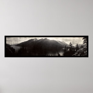 Poster Lac Chelan, photo 1908 de montagnes de cascade de