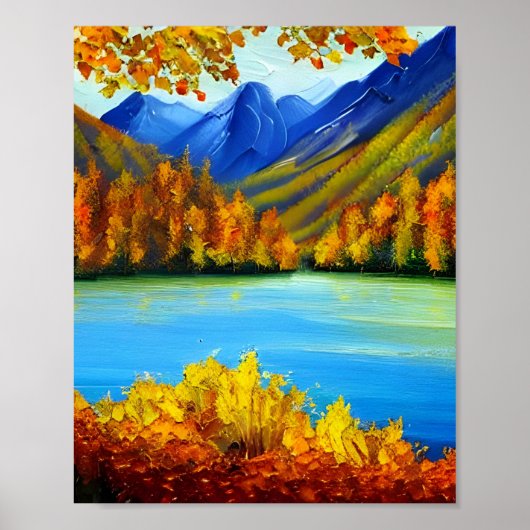Poster Lac d'automne et la peinture des montagnes (Devant)