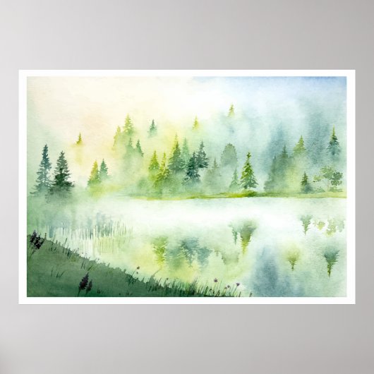 Poster Lac de brouillard aquarelle (Devant)