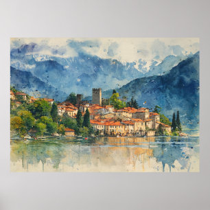 Poster Lac de Côme Italie - Peinture à l'eau éclaboussée