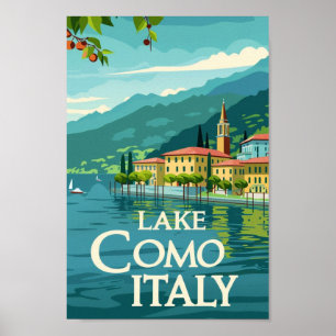 Poster Lac de Côme Italie Vintage célèbre Travel Place