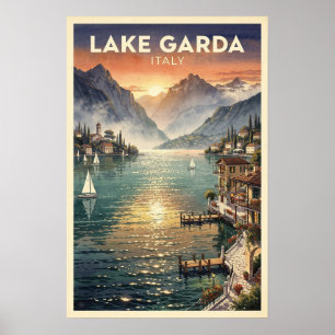 Poster Lac de Garde Italie Voyage Rétro