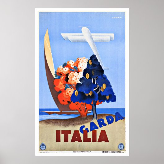 Poster Lac de Garde Vintage voyage Italie (Devant)