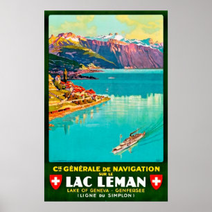 Poster Lac de Genève, vue sur la région, Suisse, vintage
