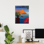 Poster Lac de Lugano, vue depuis la terrasse de l'hôtel, (Bureau à domicile)