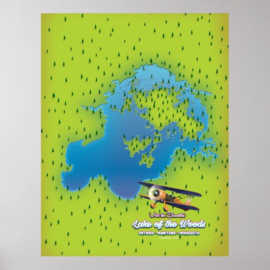 Poster Lac des Bois, Ontario, Manitoba, Minnesota carte (Devant)