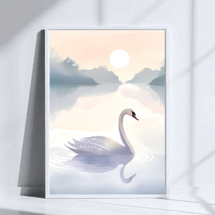 Poster Lac des Cygnes   Peinture Lumineuse Aérienne Aquar