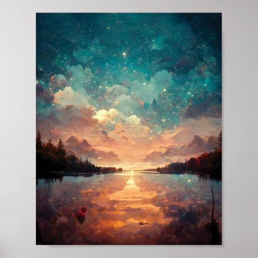 Poster Lac Dreamlike et Sunset | Landscape (Devant)