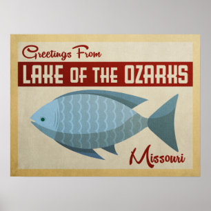 Poster Lac du Vintage voyage de poissons Ozarks