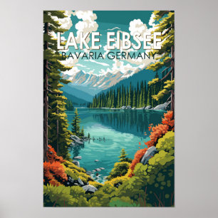 Poster Lac Eibsee Allemagne Travel Art Vintage