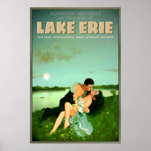 Poster Lac Érié New York Pennsylvanie Ohio Clair de lune