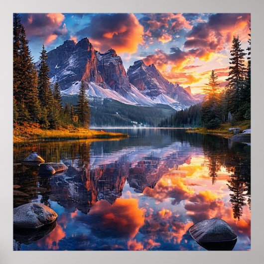 Poster Lac et montagnes (Devant)