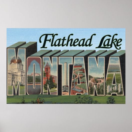 Poster Lac Flathead, Montana - Grandes Lettres (Devant)