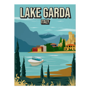 Poster Lac Garda Italy Vintage Minimal Retro Travel Art