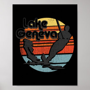 Poster Lac Genève Wisconsin Ski Nautique Rétro Vintage G