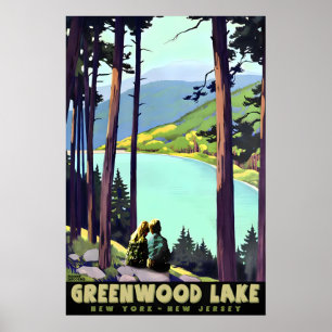 Poster Lac Greenwood New York Jersey Fille et Garçon Voya